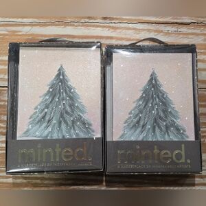 20 MINTED Christmas‎ Holiday Glitter Tree Cards NIB